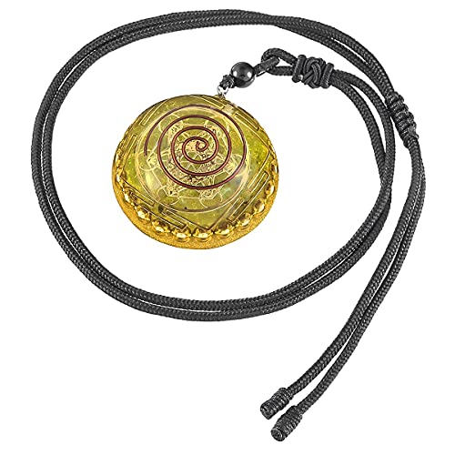 Yatming Handmade Orgone Peridot Stone Pendant For Women And Men, Golden Metatrone's Cube Pattern Amulet Crystal Necklace For Protection Reiki Healing #TOP1