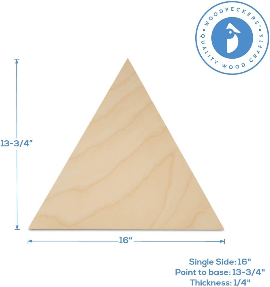 Triangle Wooden Cutouts 16 x 13-3/4-inch, Pack of 10 DIY Crafting Blanks, Wood Burning Shapes for Geometric Decor Wall, by Woodpeckers