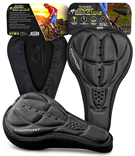Aduro Sport Bike Seat Cushion Cover Pad with Memory Foam for Bicycle Seat Saddle, No Installation Needed, Bounce Free - Enjoy Longer Rides, Water Resistant (Black)