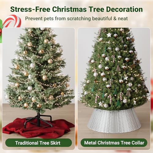 ELYKEN Christmas Tree Collar, 28 Inch Silver Woven Xmas Tree Skirt for 7.5 ft Trees, Stylish Rustic Basket for Tree Base Cover with Cord Cut-Out for Pencil Trees, Easy Assembly by ELYKEN - Image 5