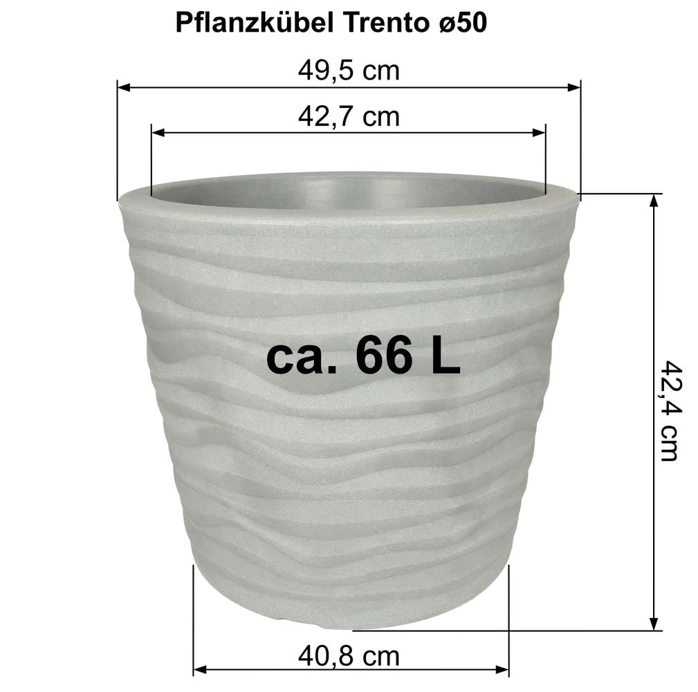 MePla - Blumentopf Trento - runder Pflanzkübel - wetterfestes Pflanzgefäß - UV-beständiger Blumenkübel - Pflanzentopf - Kübel - ø 50 cm - anthrazit