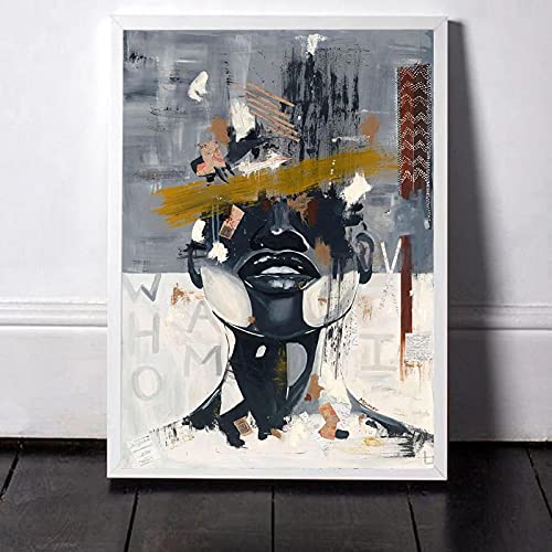 Peinture abstraite noir et blanc visage de femme moderne affiche sur toile 70x100cm pour salon