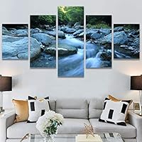 SIGNWIN 5 Panel Canvas Wall Art Forest Rivers for Home Decorations Ready to Hang - 60