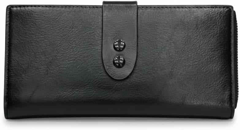 Black Faux Leather Wallet for Men with 10 Card Slots 1 ID Window and Coin Pocket Large Cash Compartment