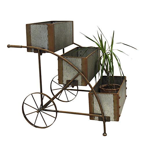 KEYHOMESTORE - Macetero de metal con carro para flores, decoración de jardín, jardineras para terraza, con tres estantes con ruedas. Altura: 55 cm