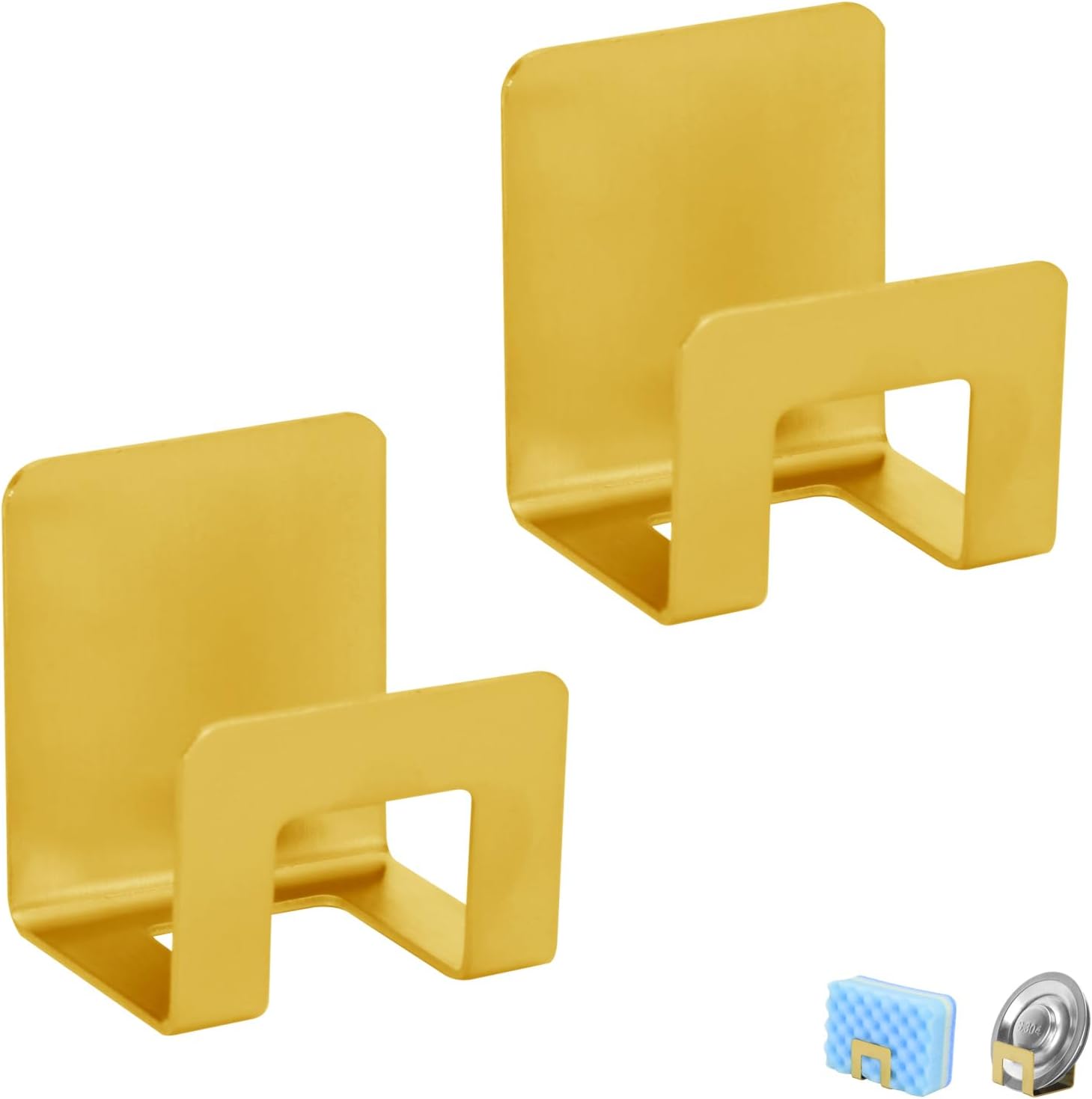 Snailhouse Sponge Holder for Kitchen Sink, 2 Pack Stainless Steel Rustproof Self Adhesive Dish Sponge Organizer Holder Rack Basket Accessories, Gold
