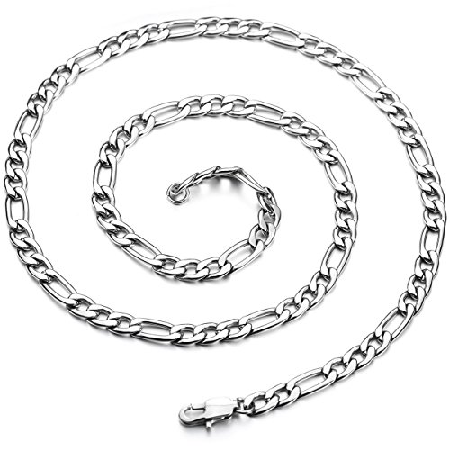 Mowom Silver Tone 5.0Mm Wide Stainless Steel Necklace Figaro Chain Link 14~40 Inch #TOP1