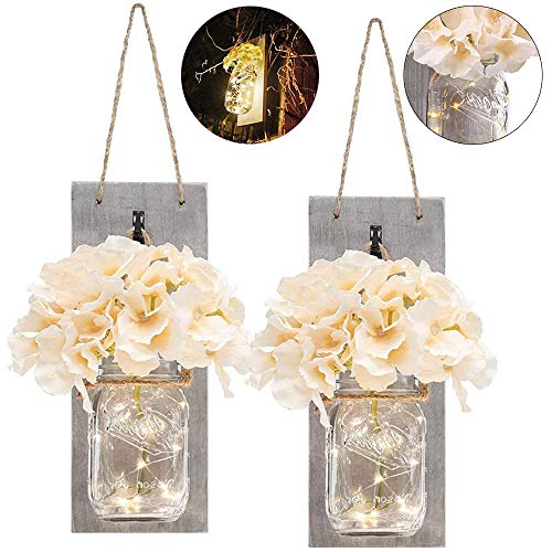 Hualiyuyuan - Guirnalda de luces LED, 1 juego de 2 paquetes de luces de pared con flores artificiales, lámpara colgante con forma de farol estrellado de pared retro para loft, cocina, sala de estar