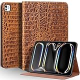 Une Diffe Leather Case for iPad Pro 13 Inch (M5/M4) 2025/2024, Full Grain Leather Cover,Protective Smart Folio with Auto Sleep/Wake, Anti Slip, Crocodile Pattern