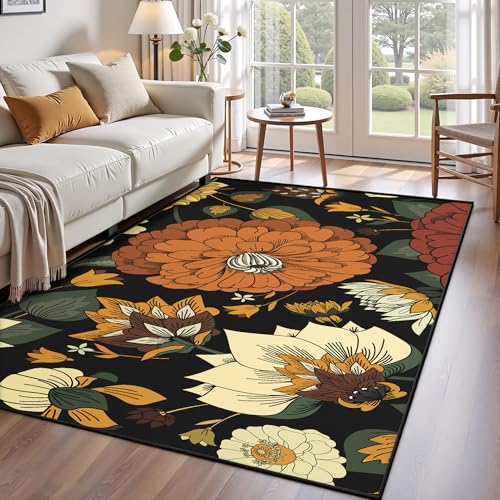 Tapete Boho Floral Tyrot 3x5 Pies Antideslizante Lavable