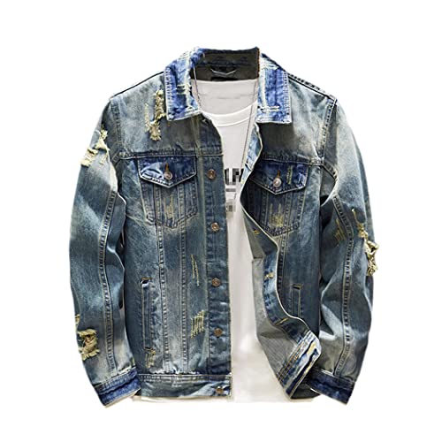 Veste en jean déchiré pour homme idéale pour les sorties du printemps en bleu