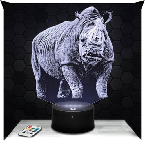 Lampephoto.fr - Lampe 3D Rhinocéros Décoration Animal Sauvage Afrique, Idée Cadeau Homme Femme Objet Rhinocéros Veilleuse Adulte Déco Chambre, Idee Cadeau...