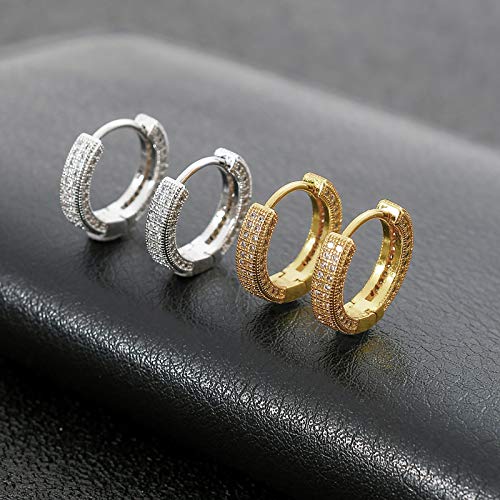 14K Gold Plated Iced Out Hypoallergenic With Cushion Cut Cz Huggie Cartilage Cuff Hoop Earrings Wonderful Gift Choice For Girls Women And Men (Silver) #TOP6