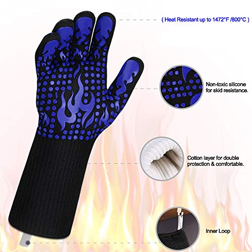 Image of Comsmart BBQ Gloves, 1472F Heat Resistant Silicone Non-Slip Oven Mitts, Long Kitchen Gloves Perfect for Grilling, Cooking, Baking, Cutting, Blue