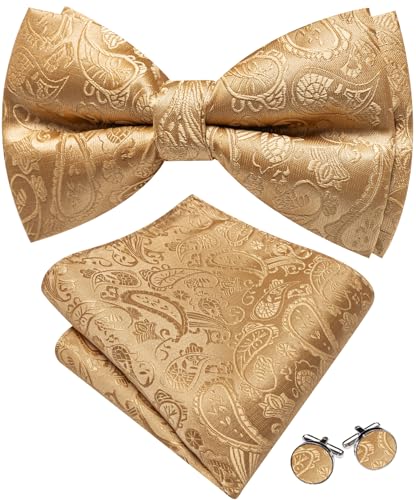 Image of YOHOWA Mens Bow Tie Set Paisley Coloful Pre-tied Bowties Adjustable with Handkerchief Cufflinks Wedding Prom Party