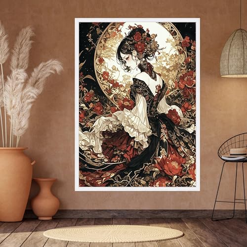 Lienzo de mujer elegante de 30x40 cm, cuadro decorativo rojo y dorado sin marco 2