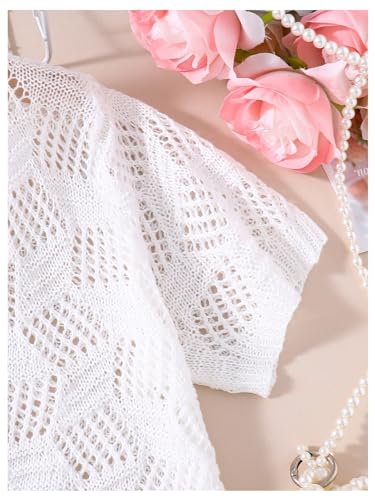 WDIRARA Girl's Open Front Mesh Sheer Cardigan Sweater Short Sleeve Beach Coverup Tops4