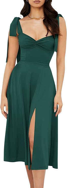 Volemo Women’s Vintage Corset Dress Sweetheart Neckline Tie Strap Slit Sleeveless Swing Elegant Midi Party Cocktail Dress