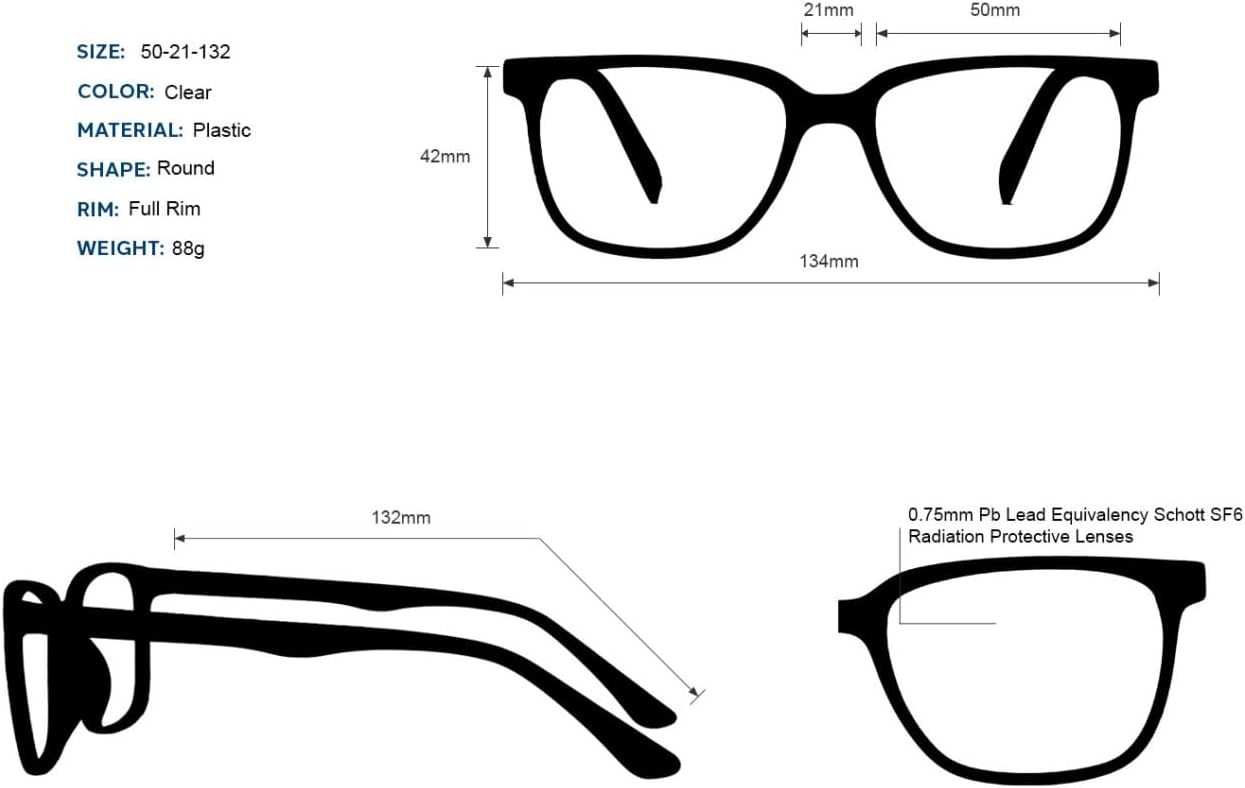 Phillips Safety Radiation Glasses 190 - with SF-6 Schott Glass Lenses - 0.75mm Pb Lead Equivalency - Lightweight Frame - CE Certified - 1 Pair