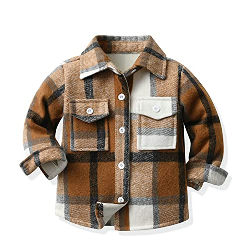 Image of Baby Boys Kids Long Sleeve Button Down Plaid Shirts Fall Winter Flannel Shacket Jackets Tartan Tops
