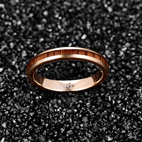 NUNCAD Mode Ringe Herren/Damen Roségold Wolfram Ring Mit Hawaiian Koa Wood Inlay für Freunde/Hochzeit/Jahrestag Ring Größe 52 (16.6)