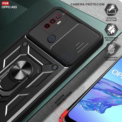 Image of AESTMO Tough Armor Oppo A53 Bumper Back Case Cover | Ring Holder & Sliding Camera Shield Cover | 360 Degree Protection Back Case Cover for Oppo A53 (Black)