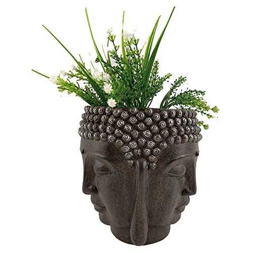 DKD Home Decor Pot de Fleurs Bouddha Résine Marron foncé (16,5 x 16,5 x 18 cm) Référence : S3024063