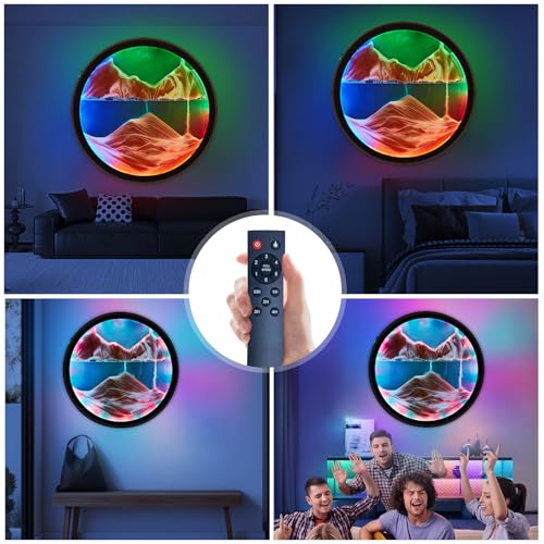 Image of Mtadmai17.6'' Moving Sand Art Liquid Motion Picture Rechargeable Battery Operated Wall Sconce 360 Rotate Color Changing Lamp Led Wall Art Sand Relaxing Craft for Bedroom Living Room Office-(Yellow)