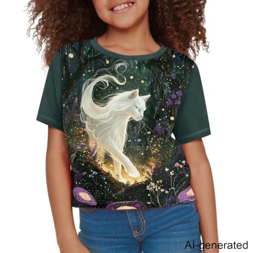 Image of Cute Crop Tops for Girls Short Sleeve Summer T Shirts Fashion Graphic Tees Crew Neck Pullover Tee 5-14 Years