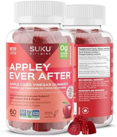 SUKU Vitamins Sugar-Free & Sugar-Alcohol-Free Keto Apple Cider Vinegar Gummies with Mother | 1020mg per Serving | ACV Gummies with B12 | Metabolism Gummies for Healthy Gut, Digestion & Energy Boosting