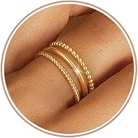Non-Tarnish 14K Gold Plated Stackable Rings for Women - 1.3mm Thin Dainty Set, Thumb Pinky Wedding Promise Bands, Sizes 6-11