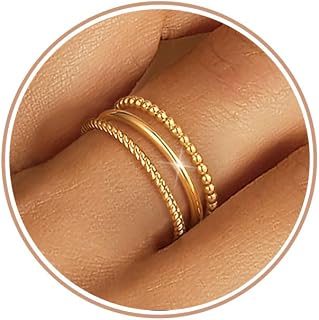 Non-Tarnish 14K Gold Plated Stackable Rings for Women - 1.3mm Thin Dainty Set, Thumb Pinky Wedding Promise Bands, Sizes 6-11