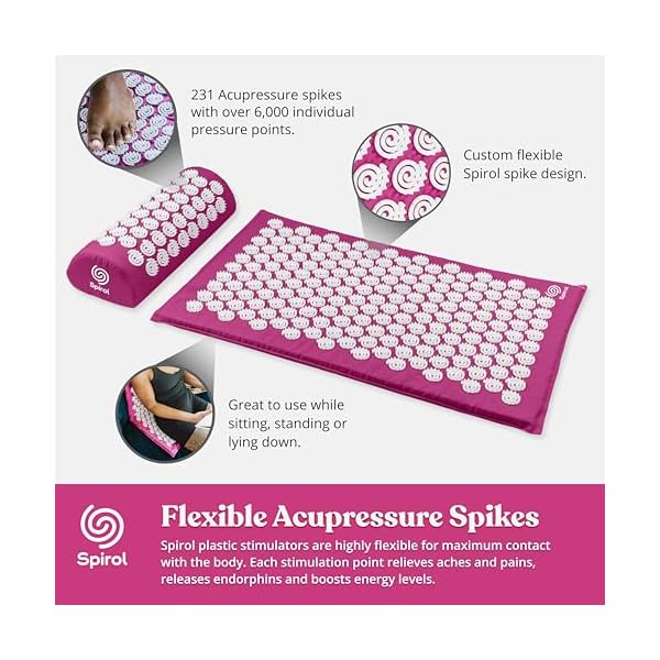 Spirol Acupressure Mat and Pillow Set for Back, Neck and Shoulder Pain Relief, with Flexible Acupressure Spikes, Includes Carry Bag (Amethyst) - Image 3