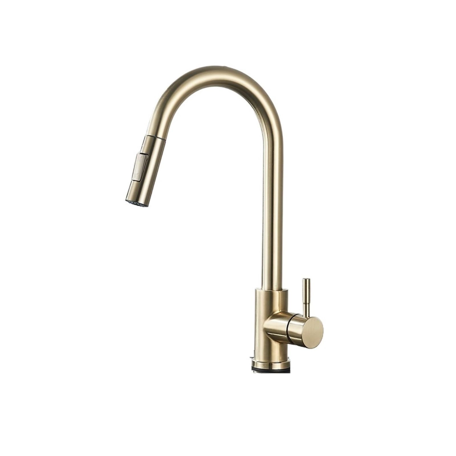 Bateria Z WyciąGaną Wylewką Bateria Kuchenna Dwie Funkcje Pojedynczy Uchwyt Wyciągany Mikser Ciepła I Zimna Woda Krany Montowane Na Pokładzie łAtwy Montaż(Brushed Gold)