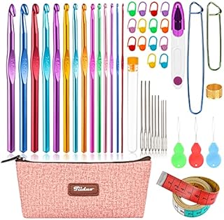 Tiiduo 45 Pcs Crochet Hooks Set, Coloured Aluminum Ergonomic Handle Crochet Hooks, Crochet Needles for Arthritic Hands, with 14 Sizes of Crochet Hooks and Accessories