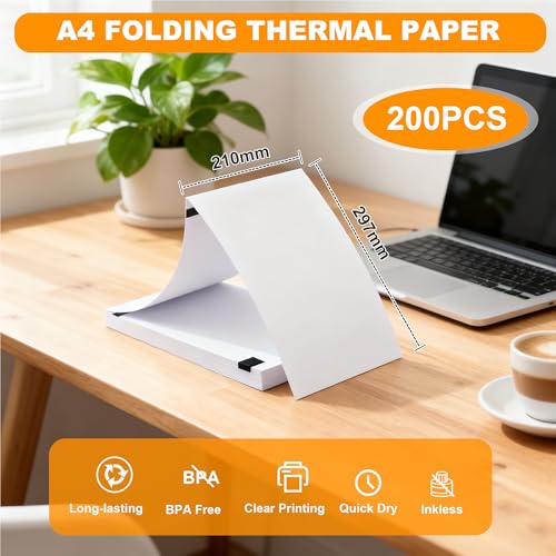 200 Blatt Thermopapier A4, 210 x 297 mm Thermal PaperA4,Schnelltrocknendes Thermopapier A4, geeignet für Dokumente und Fotos, passend für die meisten A4 Thermodrucker (200)