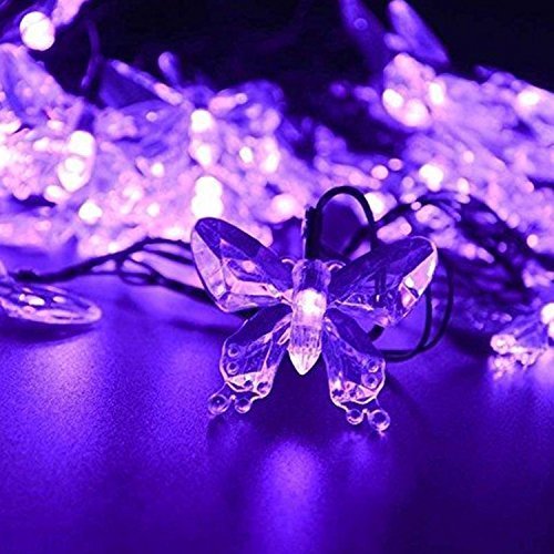 HULX Butterfly String Lights, 6.5M 30LED Solar Butterfly String Lights Outdoor Garden Solar String Lights Waterproof with 8 Mode (Purple)