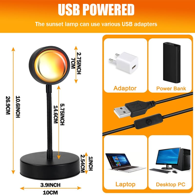 Image of JIMEI Sunset Lamp Projector - Led Lights for Bedroom, RGB Sunrise Lamp, 10w, 360 Rotation, Mood Lighting, Home /Room Decor, Gifts for Women, Desktop APP Control | APP Control,Sunrise Lamp , Mood Lighting, Gifts for Women