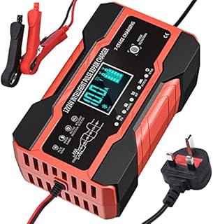 10 Amp Car Battery Charger, 12V/24V Automatic Battery Charger with 7-Stage Charging and LCD Screen, Intelligent Charges, Repairs, Maintains for Car Motorcycle Boat Mower, AGM GEL and Lead Acid Battery