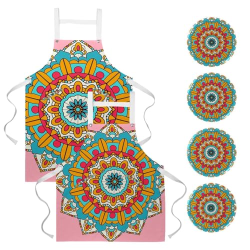 Tablier de restaurant pour travail en bistrot bar avec motif mandala coloré