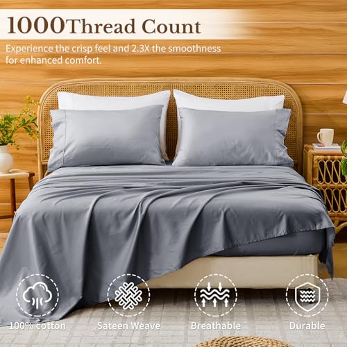 Image of Bedlifes 1000TC Egyptian Cotton Queen Sheets, 4Pcs, 16 inch Deep Pocket | Cooling & Breathable, Ultra Soft, Hotel Comfort, Sateen Weave, OEKO-TEX Certified, Easy-Care Machine Washable