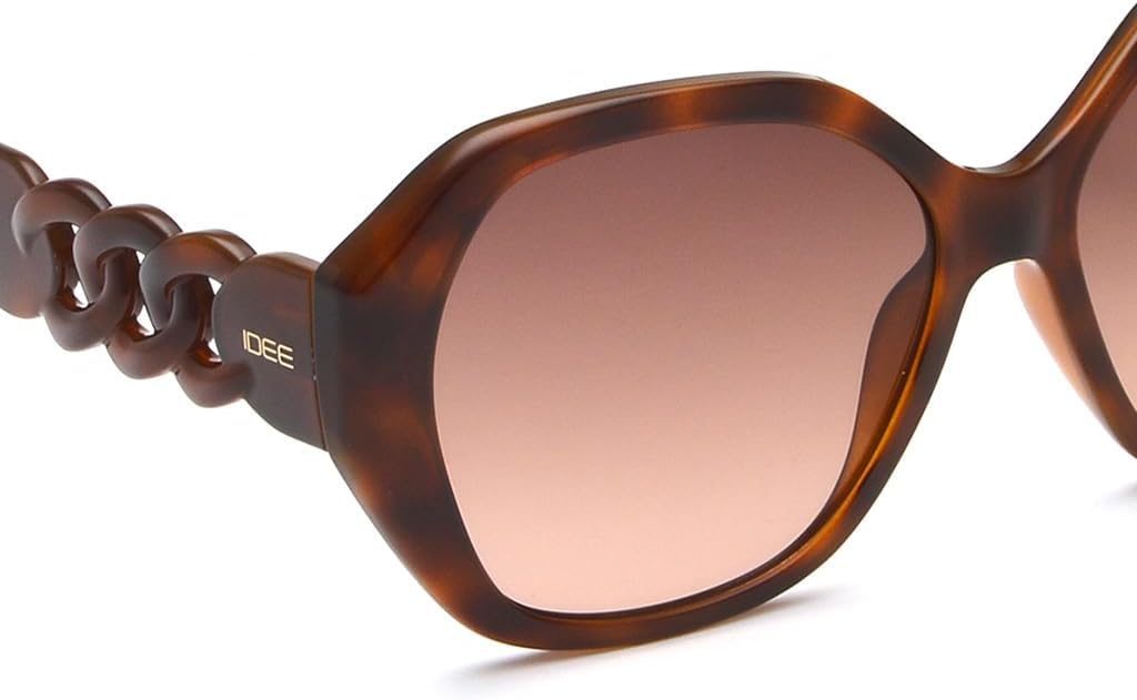 IDEE 100% UV Protected Sunglasses for Women with Shiny Brown Demi Polycarbonate Frame Size Large with Brown Lenses
