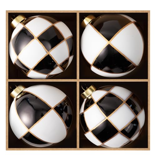 WDS WONDROUS Christmas Ornaments Black and White, Set of 4