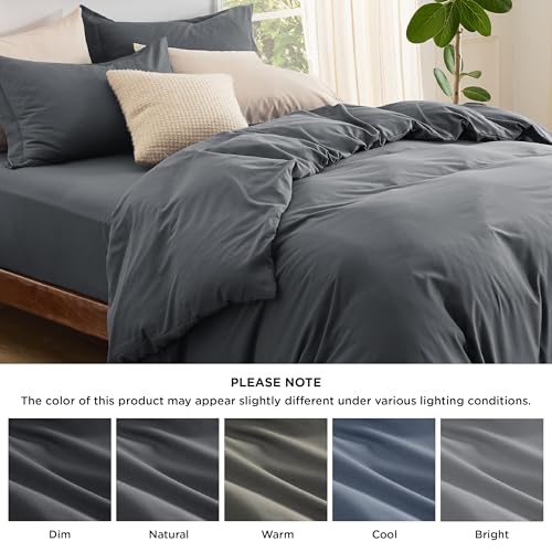 Image of Bedsure Duvet Cover with Fitted Sheet King - 4 Pieces, Soft Double Brushed Bedding Set with Zipper Closure, Includes 1 Duvet Cover (104 inchx90 inch), 1 Fitted Sheet, 2 Pillow Shams, NO Comforter, Dark Grey
