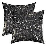 Juego de 2 fundas de cojín de sol moon, 40 x 40 cm, suaves, bohemias, exóticas, para sofá, sistema solar, galaxia, astrología, espacio, cojín de sofá, cojín para cama, coche, silla