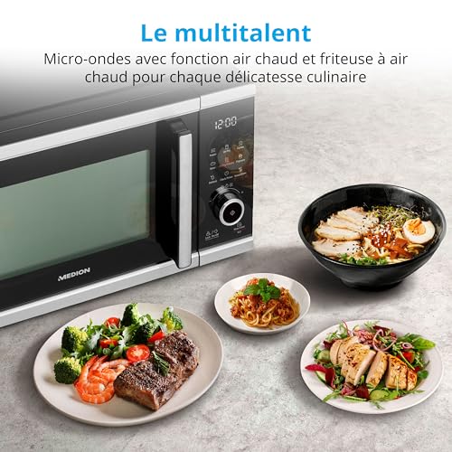 MEDION Micro-onde avec air fryer (Friteuse sans huile à air chaud integrée, 25L, 900W, 1500 W air chaud, 10 programmes automatiques, 10 niveaux de puissance, mode décongeler, MD11499) noir – Image 3