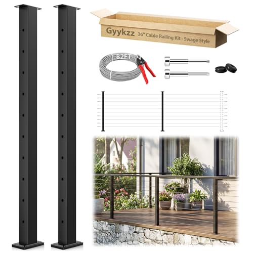 4-8FT Modular Cable Railing Kit for Deck 36Inch, 2 Level Black Posts