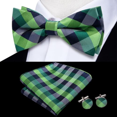 Image of Dubulle Mens Paisley Striped Bowtie Set Pre-tied Bowtie for Men and Pocket Square Set Wedding Business