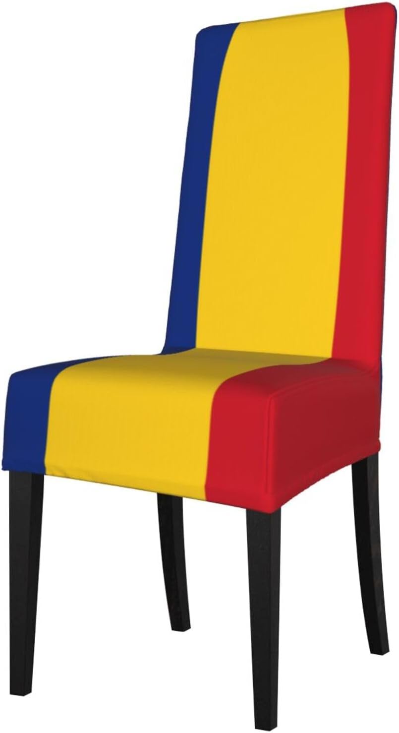 Flag of Romania Prints Dining Chair Throw Covers – Stretchy Spandex Furniture Layers for Refreshing Your Space - No Ironing Needed