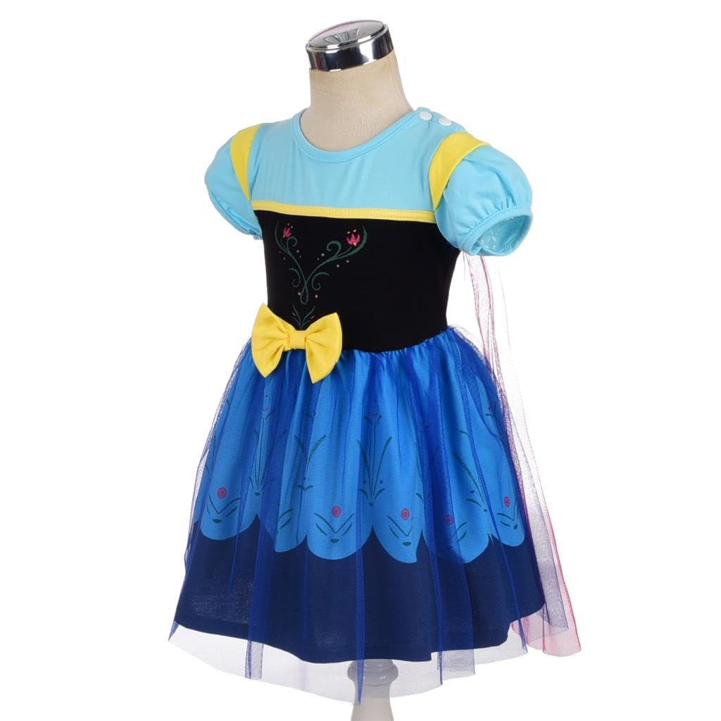 Lito Angels Princess Fancy Tulle Dress Up Costume with Cape for Girls Cotton Outfit Casual Wear, Age 5-6 Years, Blue 098 - Image 3
